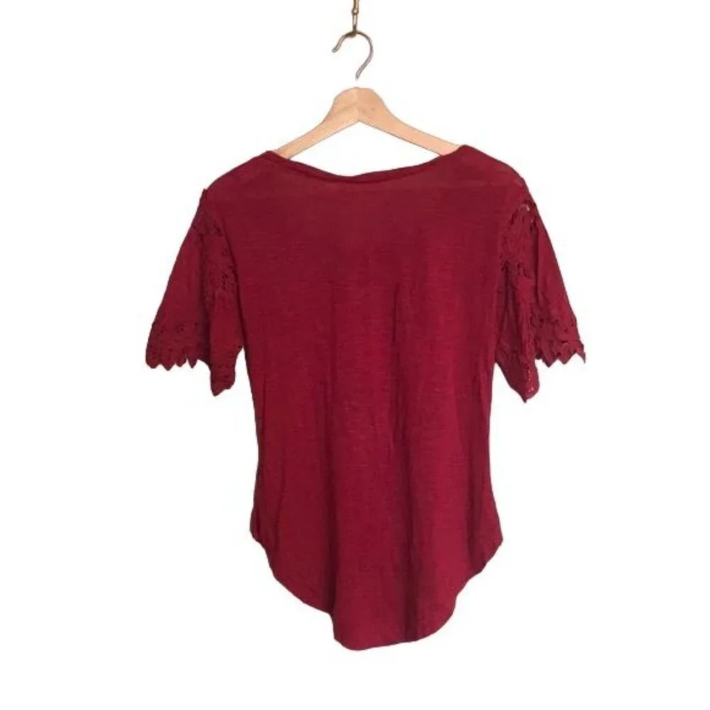 Free People Mallary's Battenburg Raspberry Lace Sleeve Top